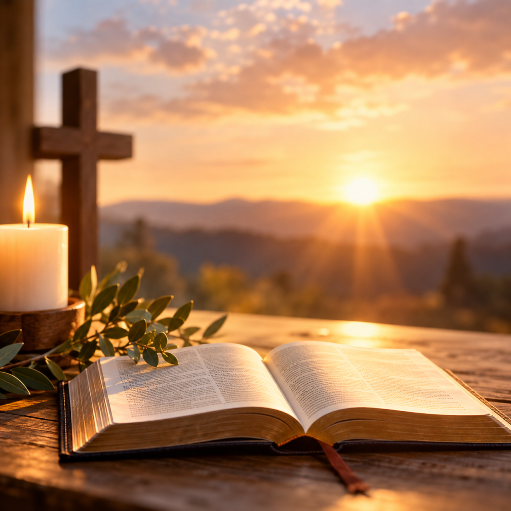 biblia przy zachodzie słońca