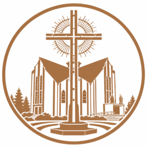 brązowy emblemat kościoła z krzyżem